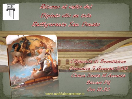 Ritorno al Culto dopo il restauro del dipinto olio su tela raffigurante San Donato Biccari -Foggia-