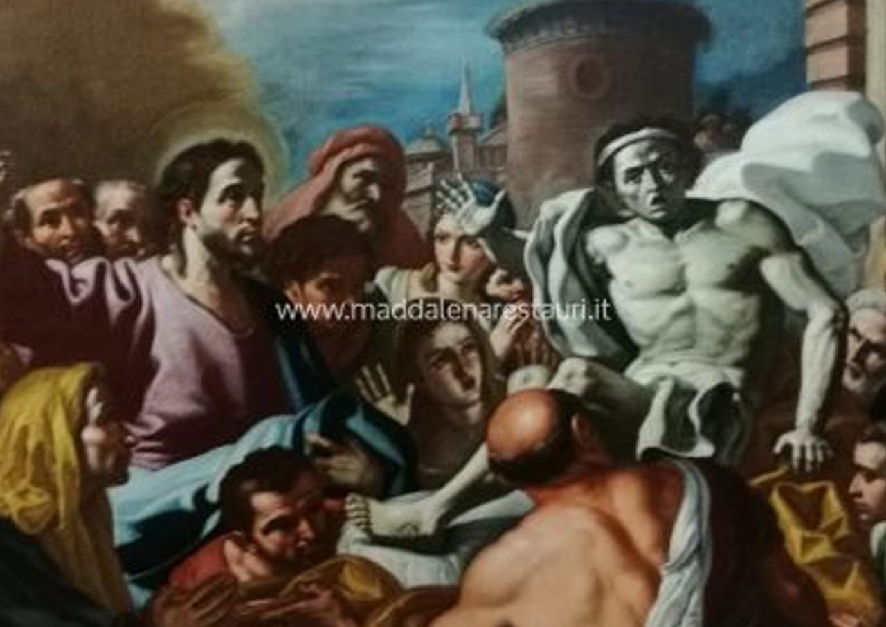 Restauro conservativo del dipinto olio su tela raff. “La resurrezione del figlio della vedova di Nais”